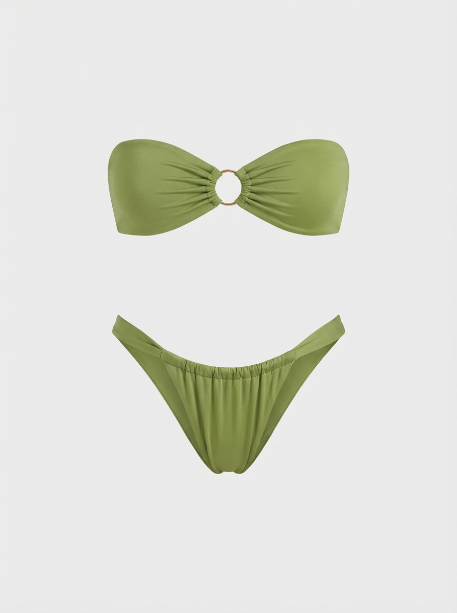 Siren Kiwi luxury green bandeau bikini top and skirt set Vancouver swimwear brand